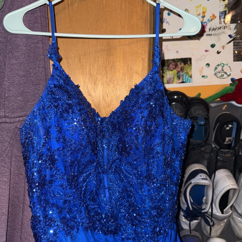 Source Unknown Blue Sequin Prom Dress